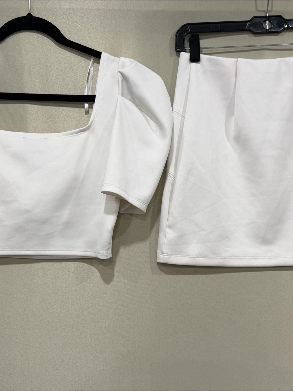 White Puff Sleeve Crop Top & Mini Skirt Set Chic Party Outfit size M - Picture 3 of 13